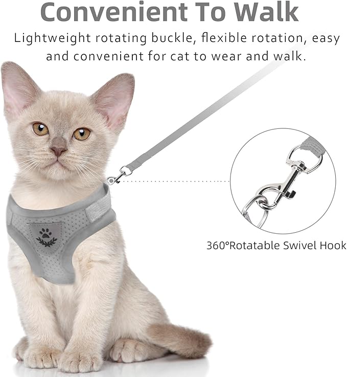 Cat Vest Harness and Small Dog Vest Harness for Walking, All Weather Mesh Harness, Cat Vest Harness with Reflective Strap, Step in Adjustable Harness for Small Cats (Gray, S)