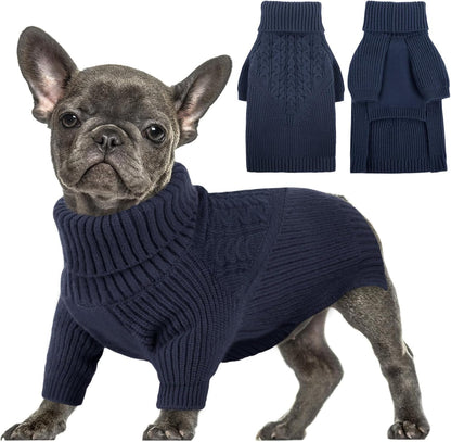 Queenmore XS Dog Sweater, Dog Sweaters for Small Dogs Girl or Boy, Dog Christmas Sweater XSmall, Winter Puppy Doggie Sweatshirt Knitwear, Pet Chunky Warm Coat for Medium Large Size Dogs, NavyBlue XS