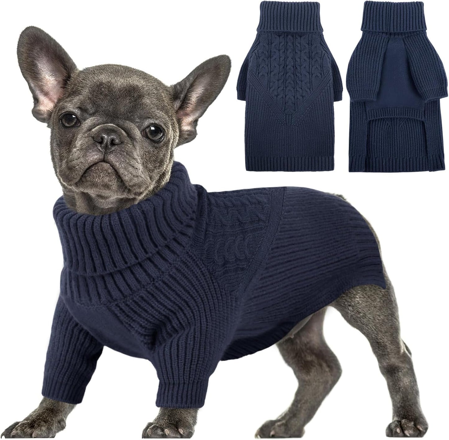 Queenmore Medium Dog Sweater, Dog Sweaters for Medium Dogs Girl or Boy, Medium Dog Christmas Sweater, Winter Doggie Sweatshirt Knitwear, Pet Chunky Warm Coat for Small Large Size Dogs, NavyBlue M