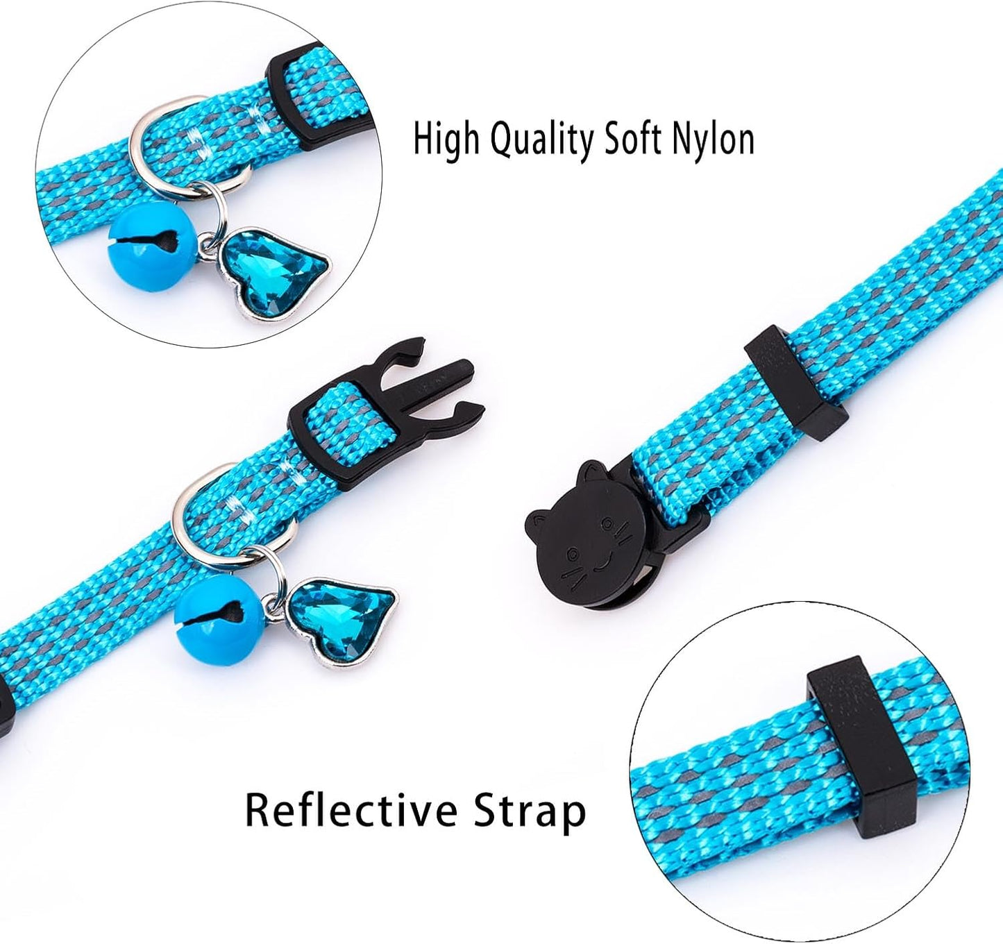 4 Pack Breakaway Cat Collar with Bell,Safety Adjustable Cat Collars Set with Reflective Tape,Ideal for Girl Cats Boy Cats