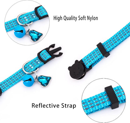 4 Pack Breakaway Cat Collar with Bell,Safety Adjustable Cat Collars Set with Reflective Tape,Ideal for Girl Cats Boy Cats
