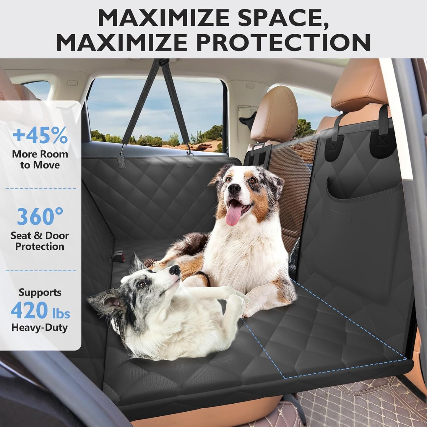 Back Seat Extender for Dogs-Upgraded Egg Crate Foam, Soft Dog Car Seat Cover Holds 420lbs, Sturdy Backseat Extender for Dogs, Waterproof Pet Car Bed Dog Hammock for Car, SUV, Truck