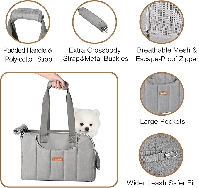 Dog Purse Carrier for Small Dogs Cats Rabbits Up to 15lbs, Lightweight Pet Sling Carriers with Crossbody Strap, Portable Puppy Soft Sided Tote Bag Carrier for Vet,Hiking,Travel Gray