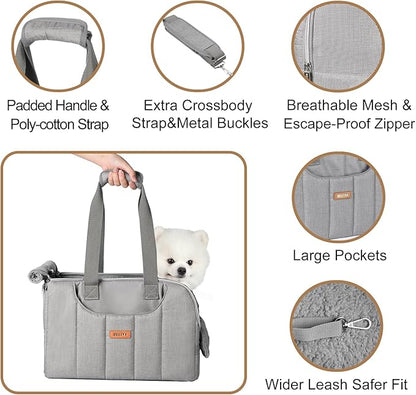 Dog Purse Carrier for Small Dogs Cats Rabbits Up to 15lbs, Lightweight Pet Sling Carriers with Crossbody Strap, Portable Puppy Soft Sided Tote Bag Carrier for Vet,Hiking,Travel Gray