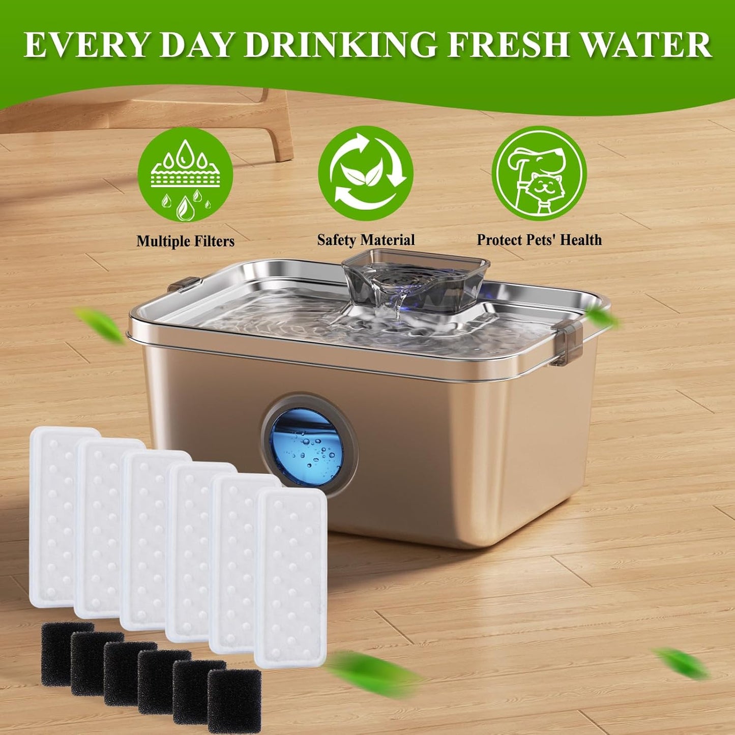 Accessories Set (Replacement Filter & Water Pump Sponge) for Pet Water Fountain- 6 pcs Packed Filters and 6 pcs Packed Sponges, Fits PETIMI 2 Gallons and 3 Gallons Pet Fountain Series