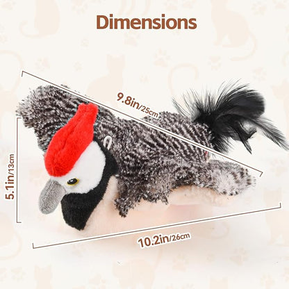 Flappy Bird Cat Toy, Simulated Chirping Flapping Wings Bird, Interactive Catnip Toys, Plush Kitten Exercise Toys for Indoor Cats, Brown Sparrow