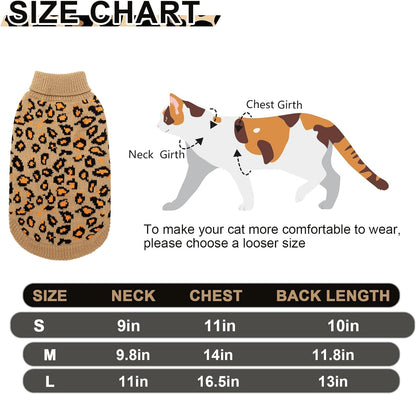 Mihachi Winter Warm Cat Sweater Turtleneck Puppy Pets Sweater Knit Vest Fashion Leopard for Cats Puppy Small Animals Brown Small