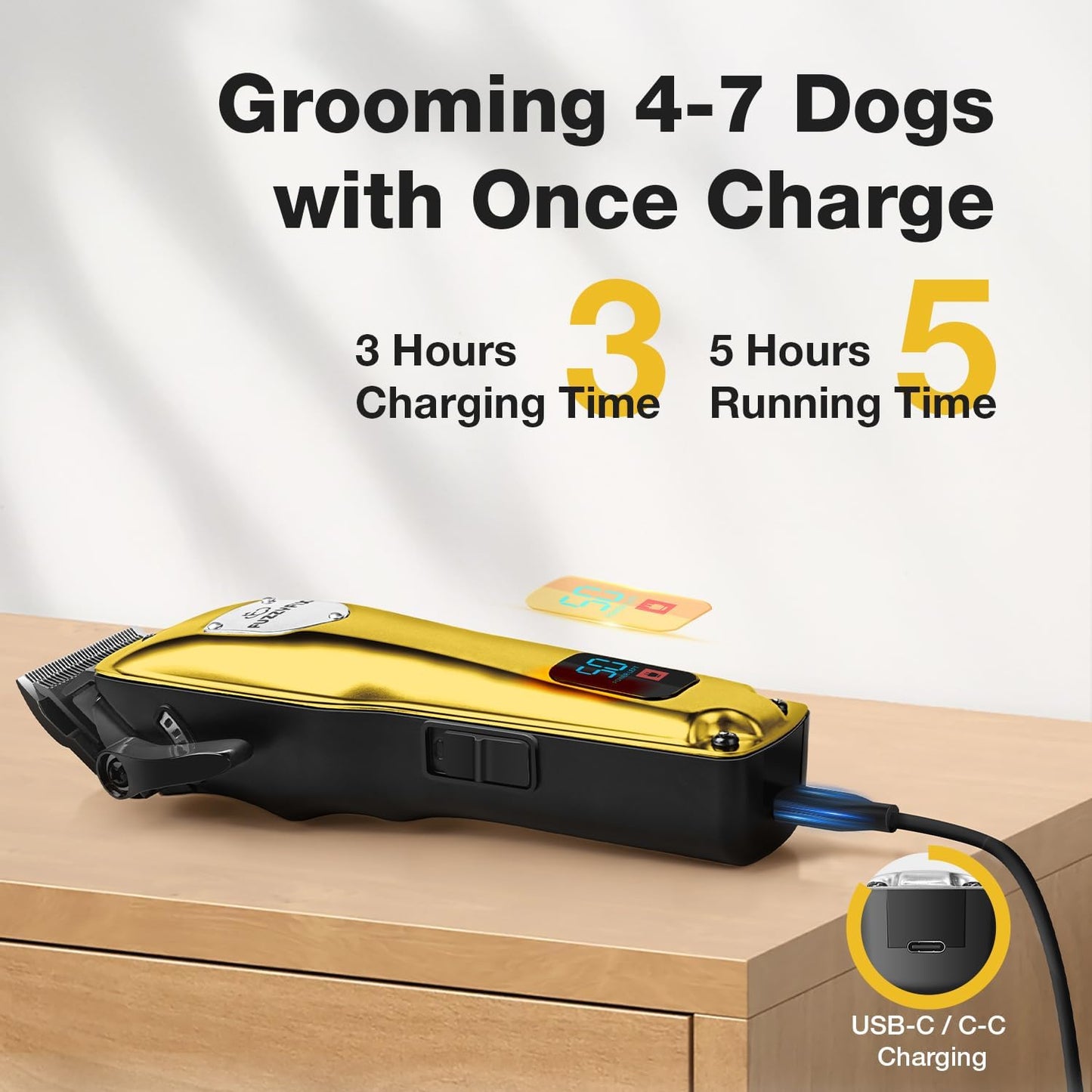Dog Clippers for Grooming for Thick Heavy Coats, Professional Pet Grooming Clippers Supplies Kit Low Noise Rechargeable Stainless Steel Hair Trimmers with Ceramic Blade for Dogs Cats Animals