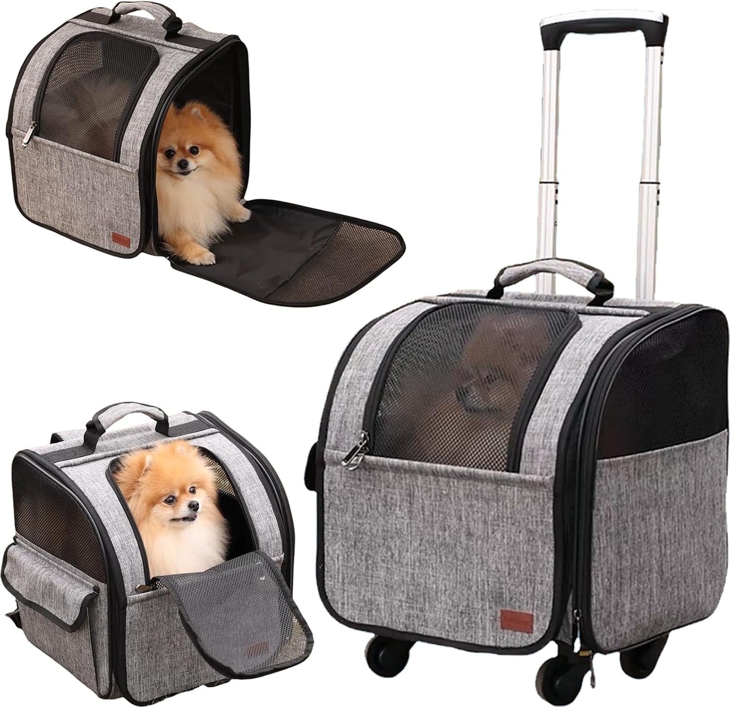 HSC PET Cat Strollers Small Dog Carriers with Wheels Softsides Softsides Backpacks for Mobility-impaired Pets Travel Strollers Puppy Detachable Rolling Slide,Bunny Rabbit Kittens Puppy Outdoor (Grey)