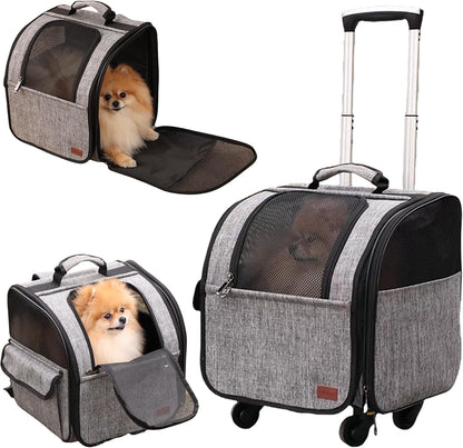 HSC PET Cat Strollers Small Dog Carriers with Wheels Softsides Softsides Backpacks for Mobility-impaired Pets Travel Strollers Puppy Detachable Rolling Slide,Bunny Rabbit Kittens Puppy Outdoor (Grey)