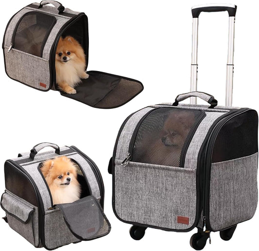 HSC PET Cat Strollers Small Dog Carriers with Wheels Softsides Softsides Backpacks for Mobility-impaired Pets Travel Strollers Puppy Detachable Rolling Slide,Bunny Rabbit Kittens Puppy Outdoor (Grey)