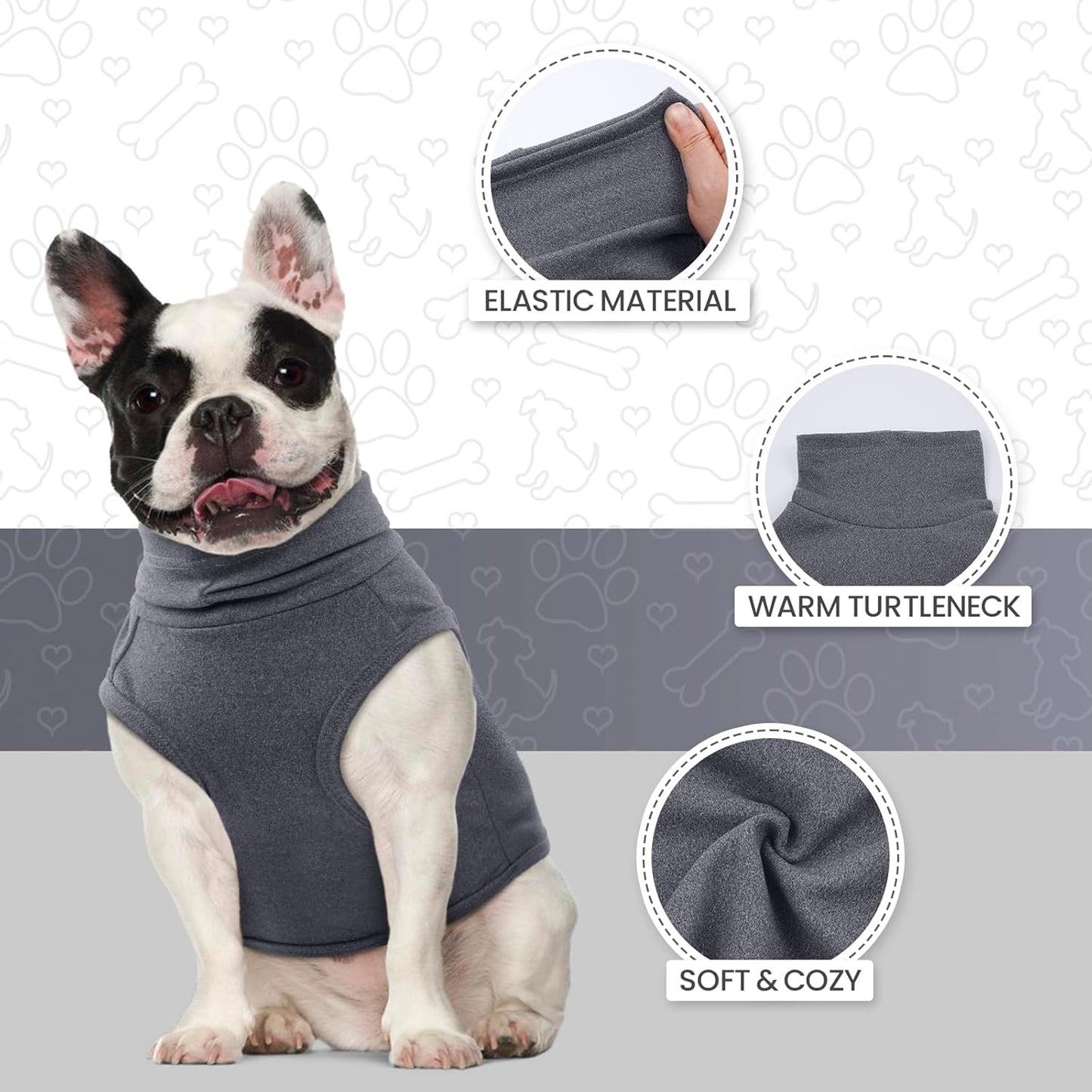 ROZKITCH Dog Sweaters Soft Fleece Pullover Sweatshirt Pajamas, Turtleneck Warm Pet Cold Weather Jacket Stretchy Vest Jumpsuit Apparel Outfit Clothes for Small Medium Large Dogs Walking Sleep Grey M