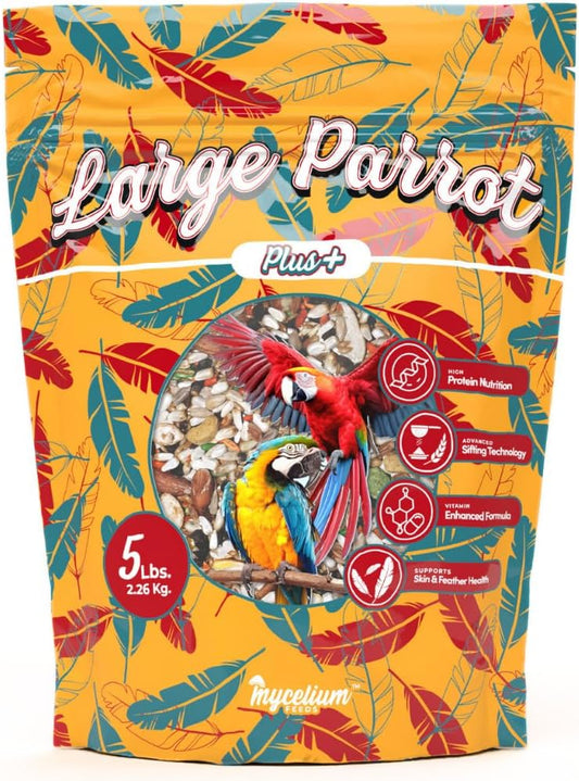 Mycelium Organic Large Parrot Plus Bird Food (5 LBS) | Premium Bird Seed for Macaws, Cockatoos & Parrots | High-Protein, Vitamin-Fortified, Skin & Feather Support | Non-GMO, USA Made, No Fillers