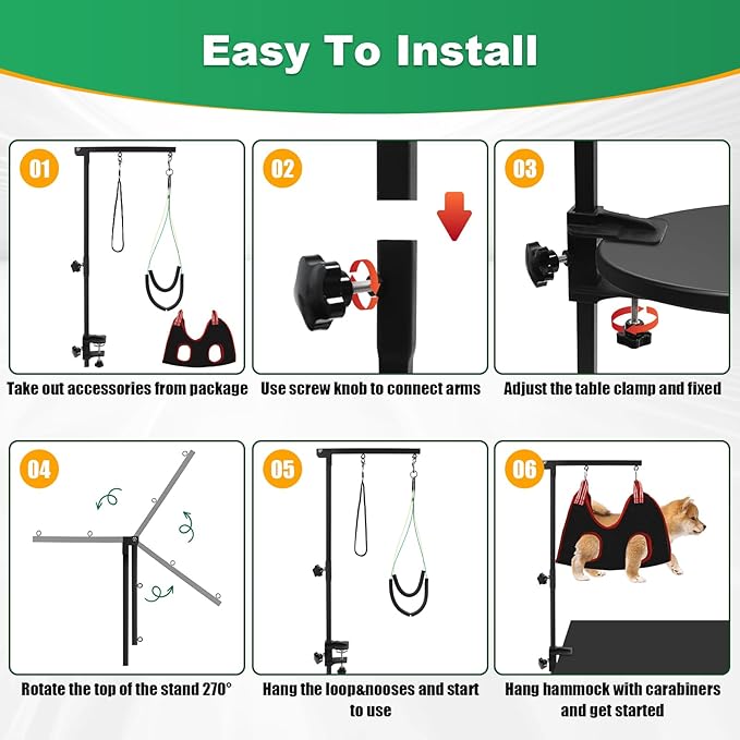 Dog Grooming arm with Restraint Loops, Adjustable Height(18.1"~30.7"),for Medium & Small Pets Bathing & Grooming