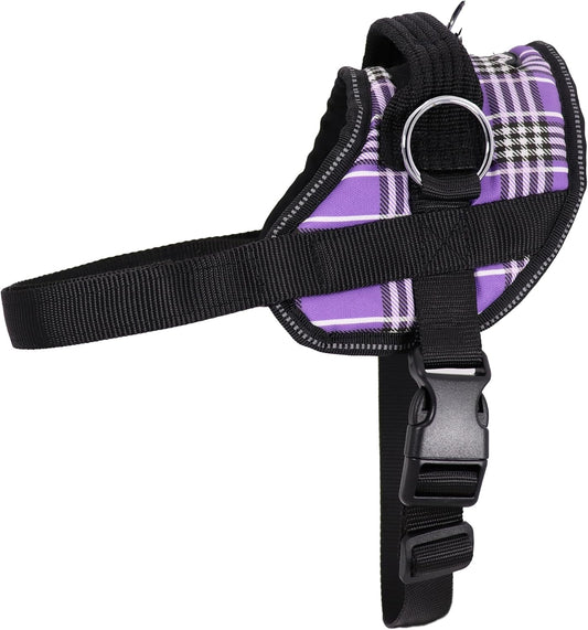Bark Appeal Purple Plaid No-Pull Dog Harness for Extra Large Sized Pets – Adjustable, Reflective Vest with 3 Leash Clips for Added Control, Easy Walks & Training – XXL