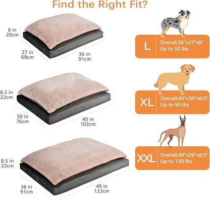 Amazon Basics Dog Bed with Cooling Gel Memory Foam, Pressure-Relief Support for Dogs up to 120lbs, Non-Slip Bottom, Machine Washable Cover, Giant Sized (48" x 36"), Grey