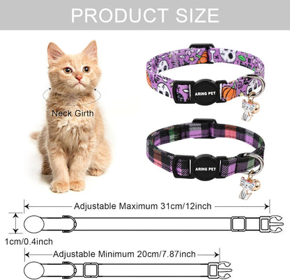 ARING PET 2 Pack Cat Collars-Cute Cat Collar Breakaway with Bell & Pendant, Adjustable Purple Halloween Kitten Collars with Safety Buckle for Girl and Boy Cats