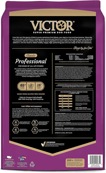 VICTOR Super Premium Dog Food – Professional Dry Dog Food – Super Premium Kibble with 26% Protein – Gluten-Free with Beef, Chicken & Pork Meals – for High Energy and Active Dogs & Puppies, 40lbs