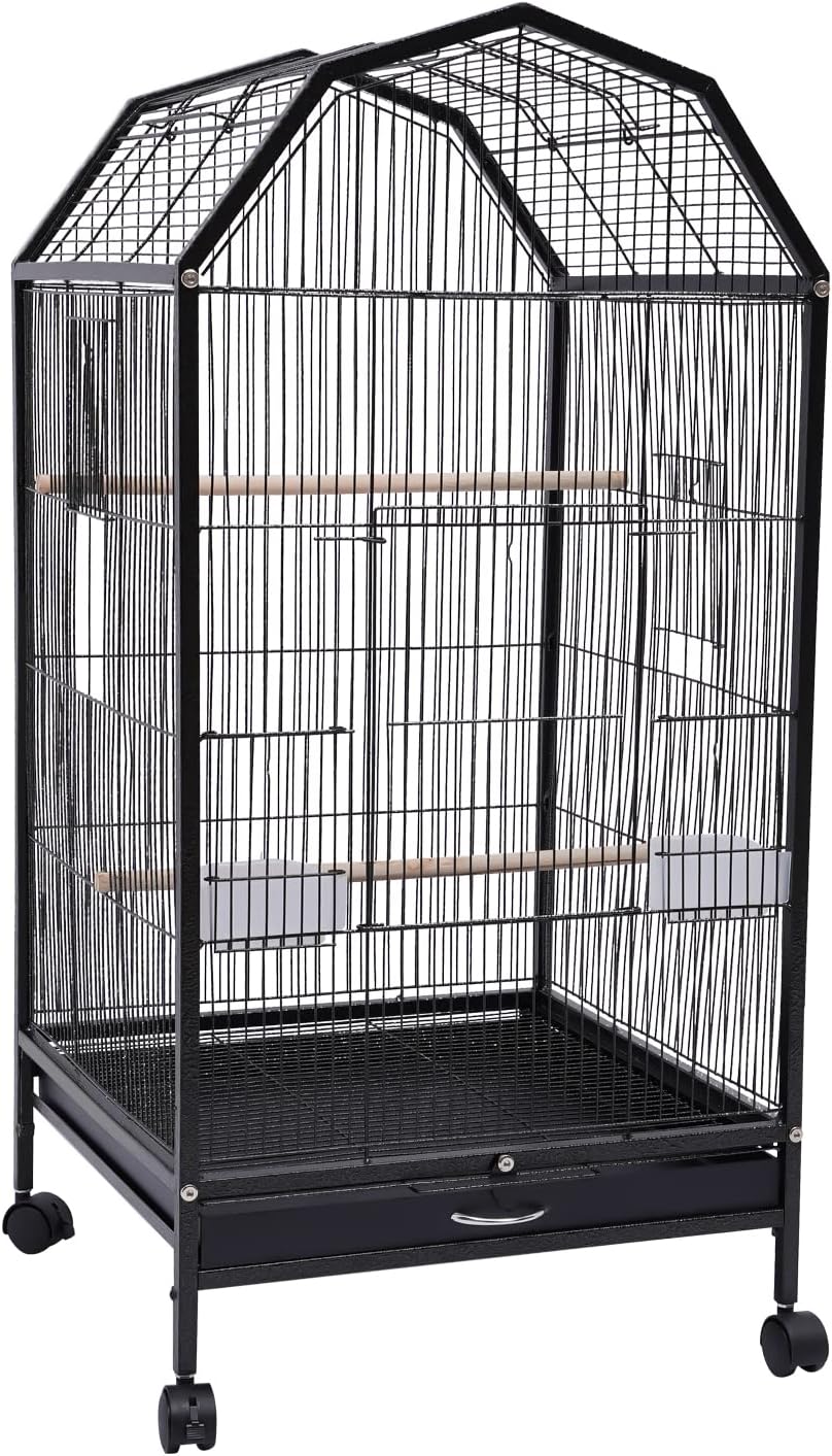 Large Bird Cage, Movable Pet Bird Flight Cages with 5 Doors, Panorama Bird Aviary Indoor with Stand 17.9x17.9x39.9, Fit for a Canary, Finch, Cockatiels, Conures, Parrot, Lovebirds
