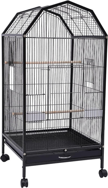 Large Bird Cage, Movable Pet Bird Flight Cages with 5 Doors, Panorama Bird Aviary Indoor with Stand 17.9x17.9x39.9, Fit for a Canary, Finch, Cockatiels, Conures, Parrot, Lovebirds