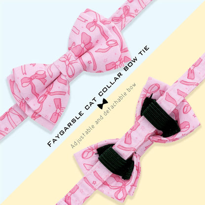 Faygarsle 2 Pack Pink Bow Pattern Cat Collar Set with Bandana and Bowtie, Breakaway Safety Collar with Bell Spring Summer Design for Girl Cats