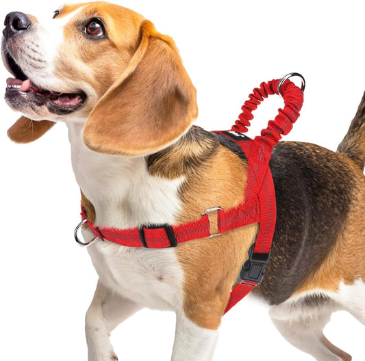 PUPTECK No Pull Dog Harness Medium Sized Dog, Adjustable Reflective Pet Vest Harness with Bungee Handle, Escape Proof No Choke Harness for Medium Dogs Walking Training, Red M