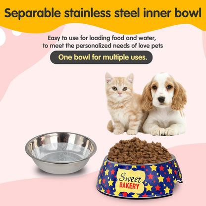 Pet Cats Dog Bowls - Non Slip Skid Proof Cartoon Pattern Heavy Duty Pet Cats Dog Food Water Bowls for Feeding Small Dogs Puppies Cats Kittens - Cartoon Stars-S