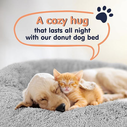 Donut Dog Bed - Premium Comfort for Anxiety Relief - Fluffy & Calming Design with Ultra-Plush Support | Cozy Round Dog Bed with Super Soft Circle Style (Size L Grey)