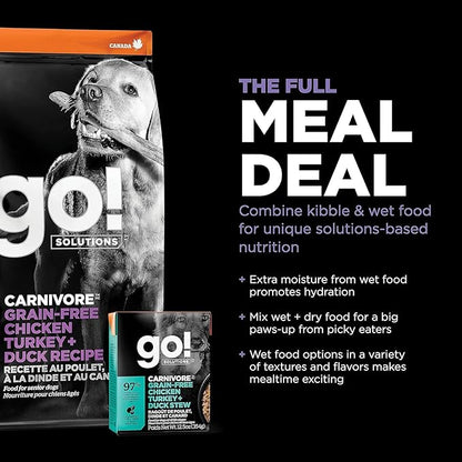 Go! Solutions Carnivore, Grain-Free, Protein Rich Dry Dog Food, Chicken, Turkey and Duck Senior Recipe, 3.5 lb Bag