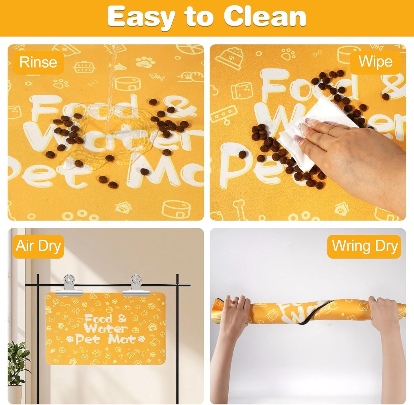 Pet Feeding Mat,Dog Cat Mat for Food and Water,Dog Bowl Waterproof Placemat with Rubber Backing,Absorbent Quick Dry Water Dispenser Mat for Pet（Orange 17"×29"）