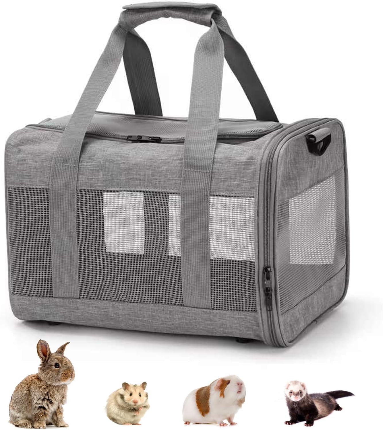 kathson Small Animal Carrier Bag, Guinea Pig Rabbit Travel Carrier Breathable Mesh Window Pet Portable Hand Bag for Hamster Bird Bunny Bearded Dragon Kitty and Etc (Grey)