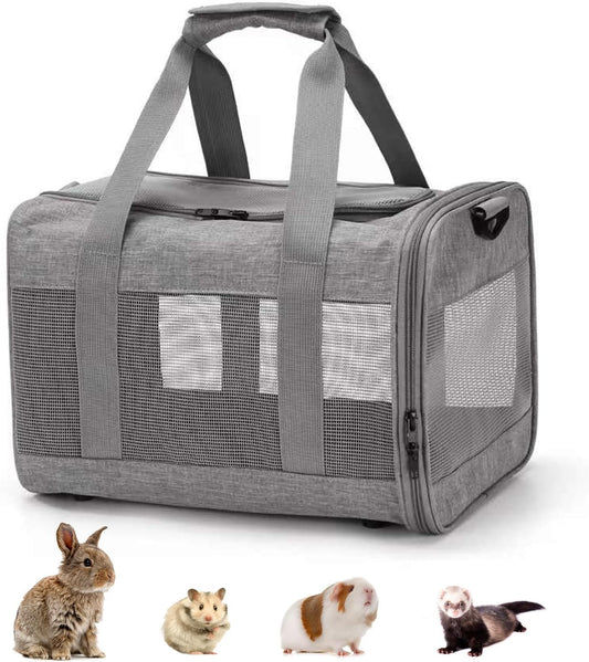 kathson Small Animal Carrier Bag, Guinea Pig Rabbit Travel Carrier Breathable Mesh Window Pet Portable Hand Bag for Hamster Bird Bunny Bearded Dragon Kitty and Etc (Grey)