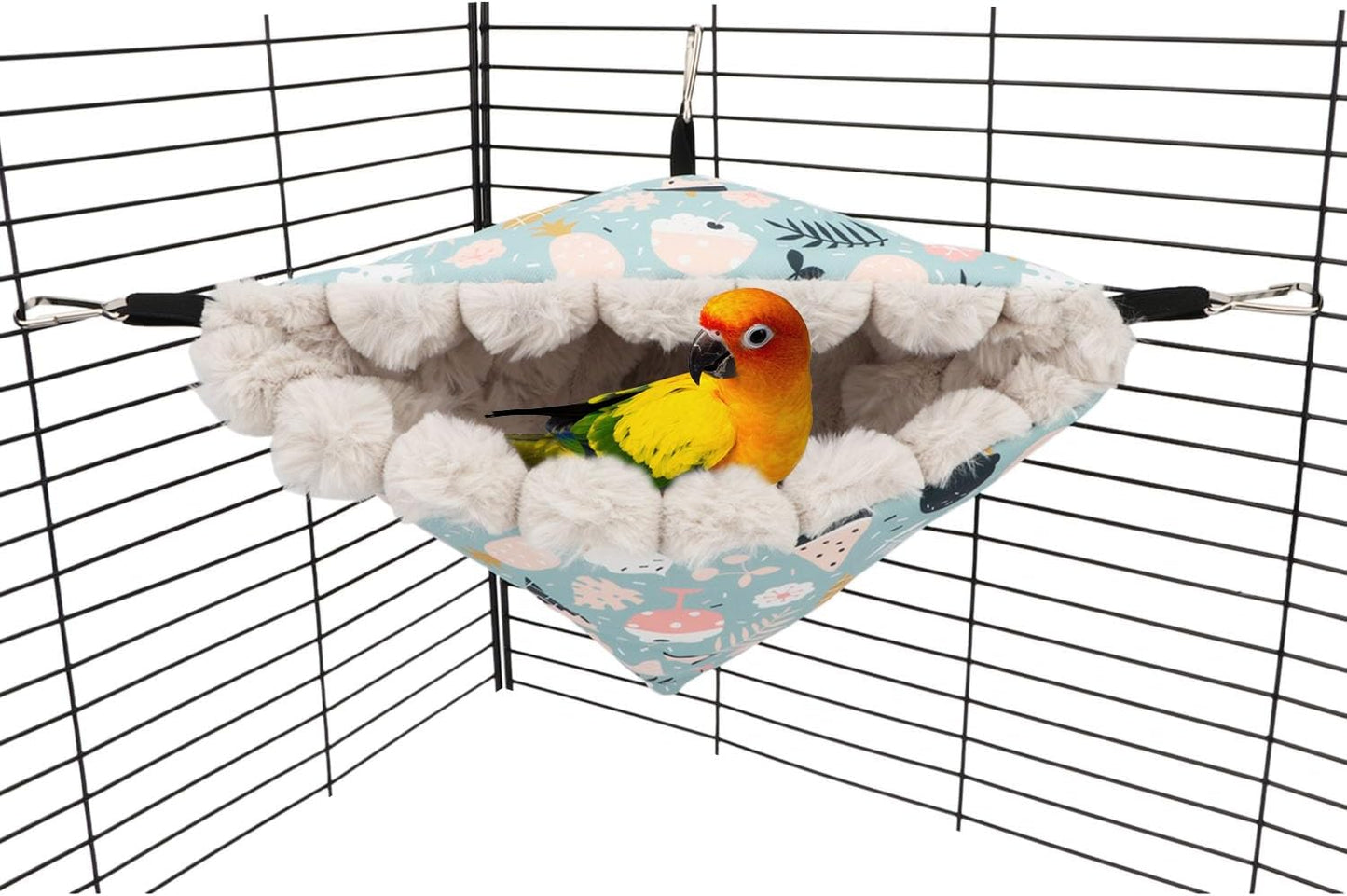 Wontee Bird Nest House Winter Warm Hanging Hammock Bird Bed Snuggle Hut for Parakeets Budgies Caique Conures Cockatiels (Large, Blue)