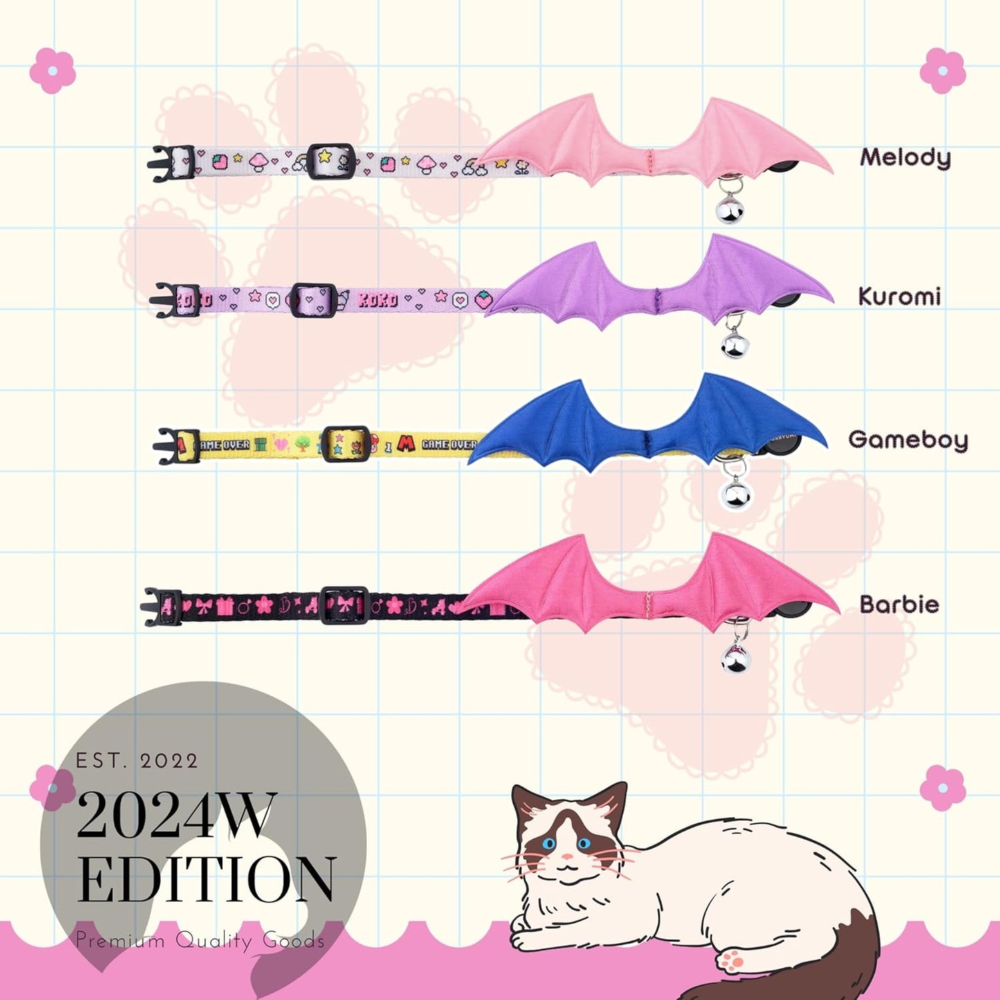 1 PC Bat Wing Cat Collar with Bell, Adjustable Kitten Collar with Safety Breakaway Buckle for Boy&Girl Cats, Halloween Christmas Cat Accessories for Kitten Puppy