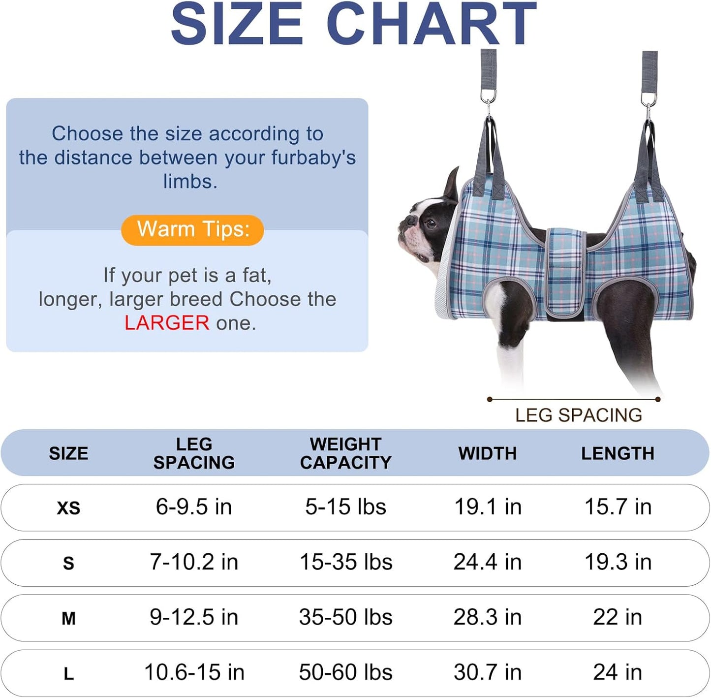 BEAUTYZOO Dog Grooming Hammock, Medium Dog Sling for Nail Trimming, Dog Hanging Harness for Claw Care with Thick Fabric Neck Support Wide Strap Restraint Cat Grooming Hammock, Blue L