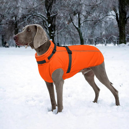 Lelepet Dog Winter Coat Waterproof Dog Jacket with Harness Built in Windproof Reflective Pet Coats for Small Medium Large Dogs, Thermal Fleece Lined Coats for Cold Weather Walking Hiking, Orange, M