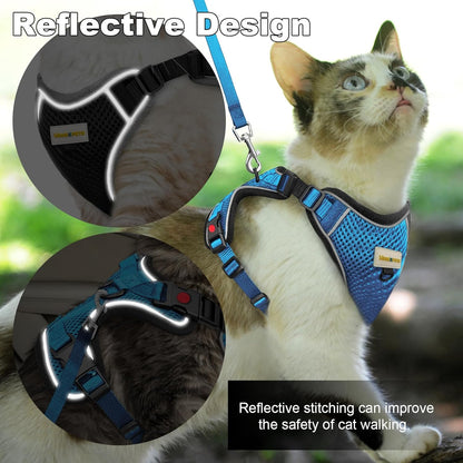 Cat Harness and Leash for Walking, Retractable Cat Harnesses and Leash Set Escape Proof, Breathable Soft Kitten Small Large Harness for Travel Training and Walking, Blue, XXS