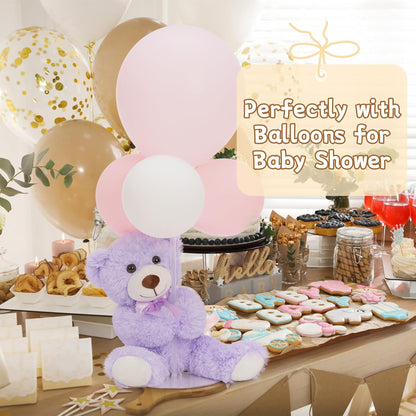MorisMos 3Pcs Teddy Bears Bulk Baby Shower, 14inch Cute Teddy Bear Stuffed Animals Plush, Small Stuffed Bears on Centerpiece Baby Shower, Pink, Purple, White