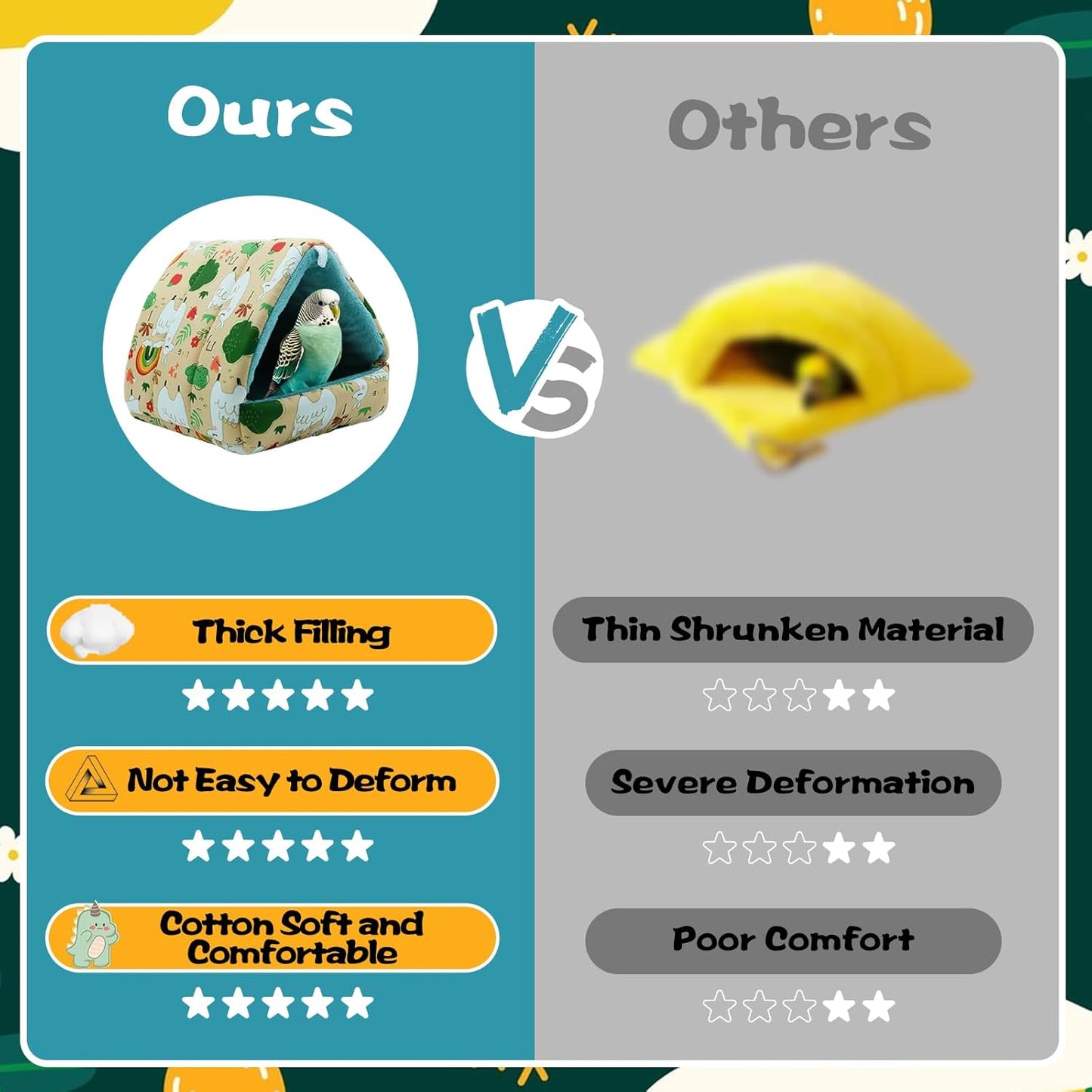 SUSOO Plush Warm Bird Nest House - Hanging Snuggle Bed Velvet Shed Hut Cage Fluffy Hideaway Winter Sleeping Hammock for Parrot Parakeet Conure Cockatiel Budgies Lovebird (Green, M)