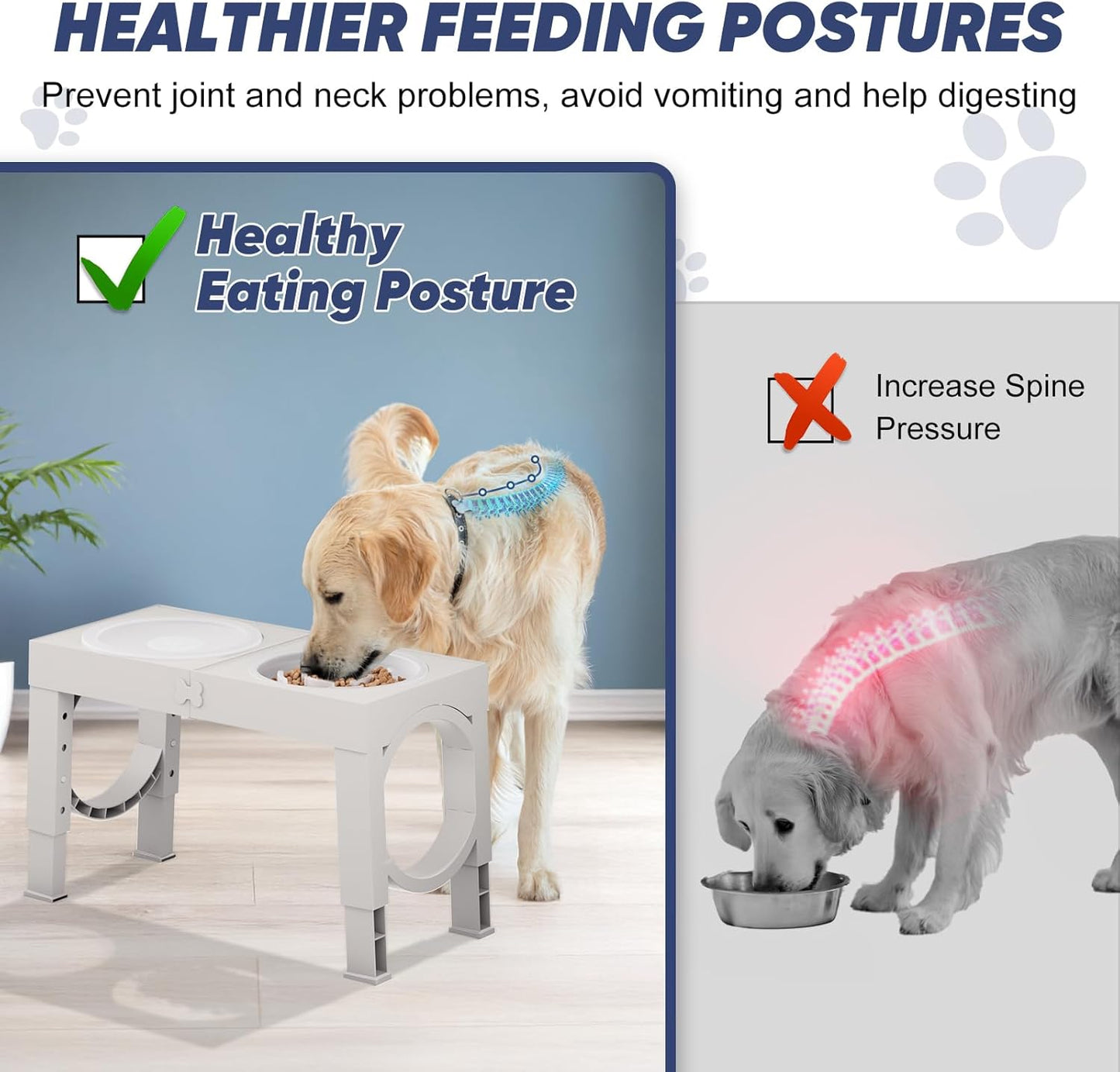 XIAZ Slow Feeder Dog Bowl Elevated Food and Water Bowl Stand for Large Medium Sized Dog, 4 Heights Adjustable, Non-Slip, Durable, Prevents Bloating & Improves Digestion for Dogs