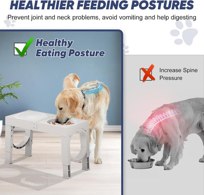 XIAZ Slow Feeder Dog Bowl Elevated Food and Water Bowl Stand for Large Medium Sized Dog, 4 Heights Adjustable, Non-Slip, Durable, Prevents Bloating & Improves Digestion for Dogs