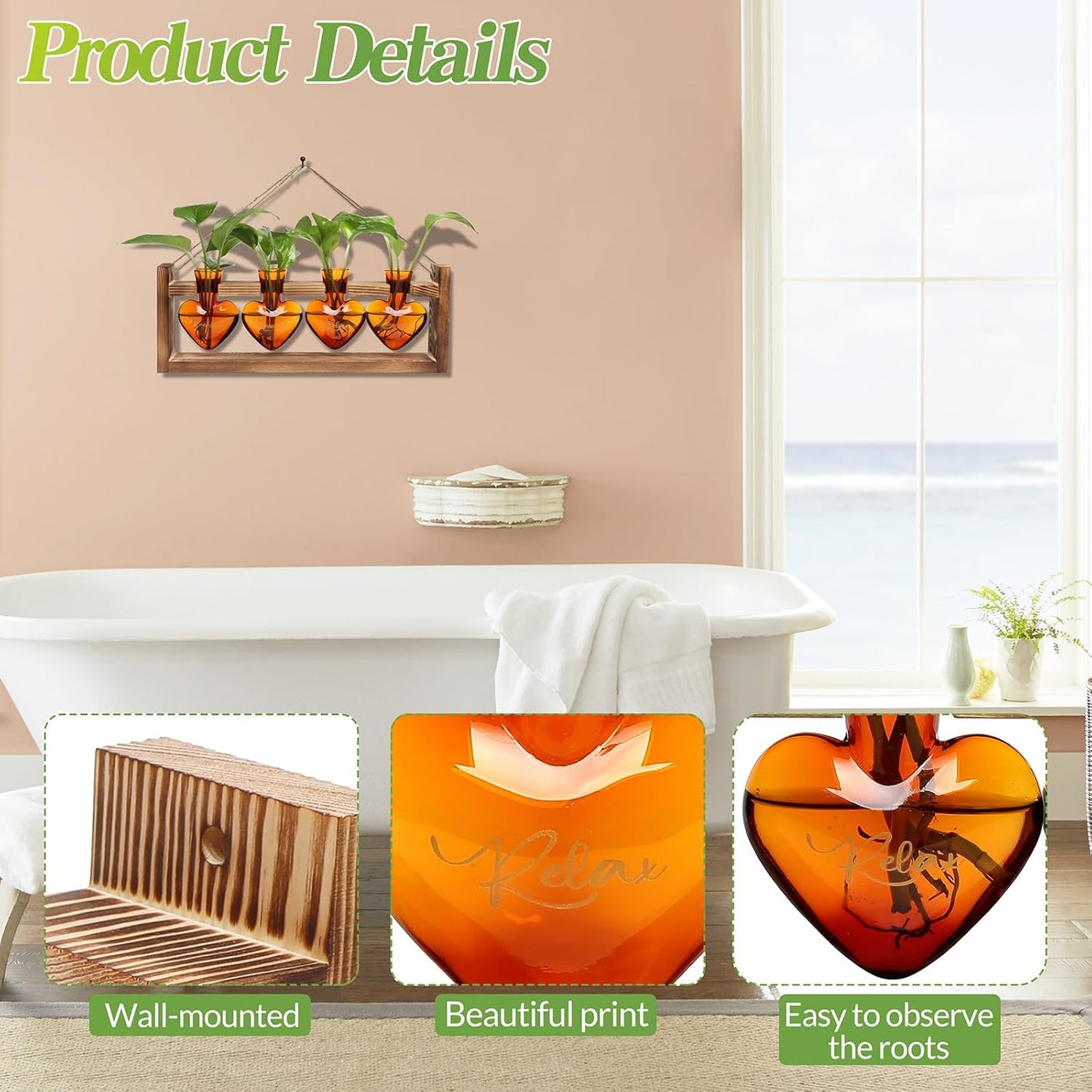 Plants Propagation Stations Plant Terrarium Kit for Bathroom Glass Planters for Indoor Plants Bathroom Decor Accessories - Relax Soak Unwind Breathe