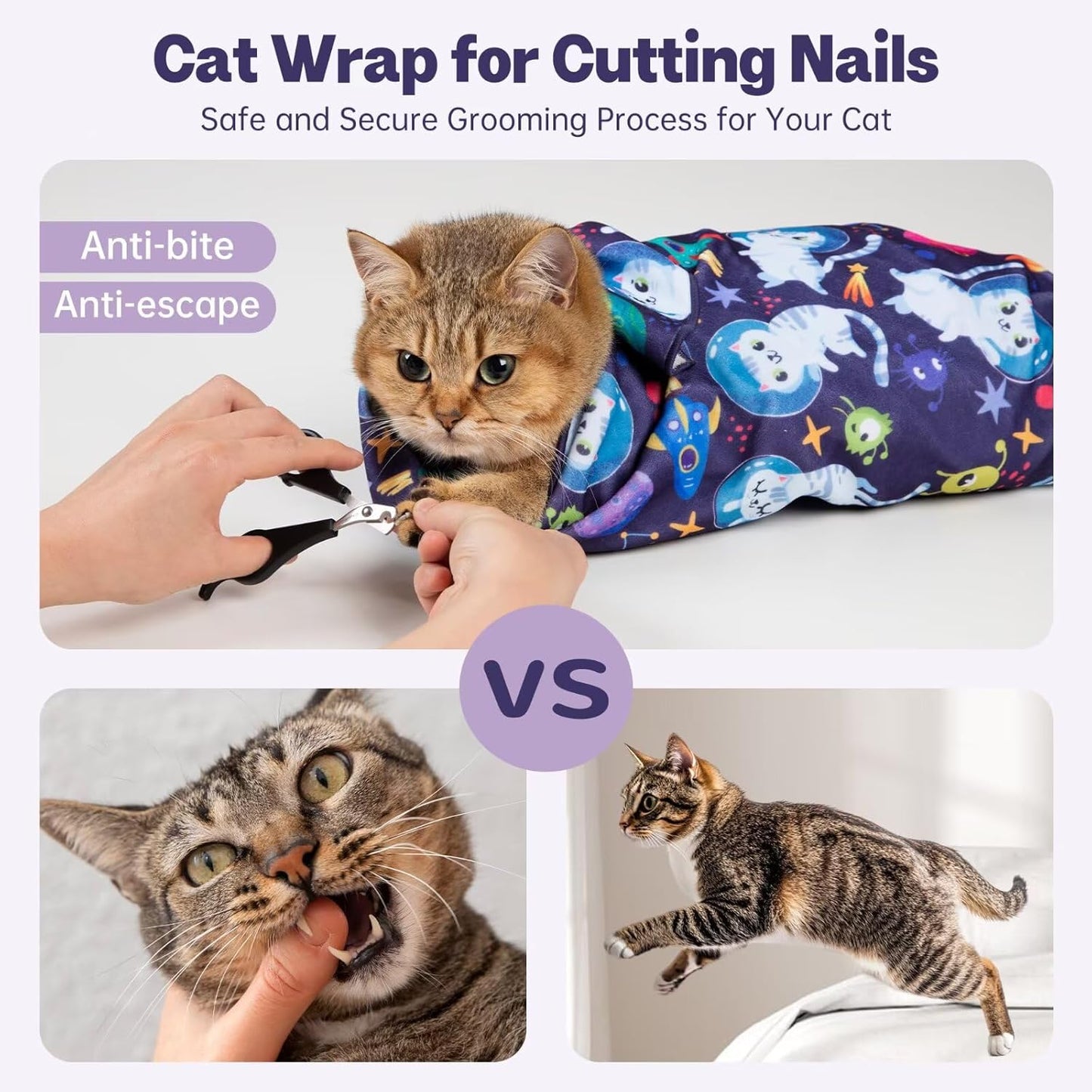 Paw Legend 35.4" Cat Wrap for Grooming Cat Wrap for Cutting Nails Cat Restraint for Nail Clipping Self Adhesive Blanket Restraint Cloth for Cats Within 22lbs