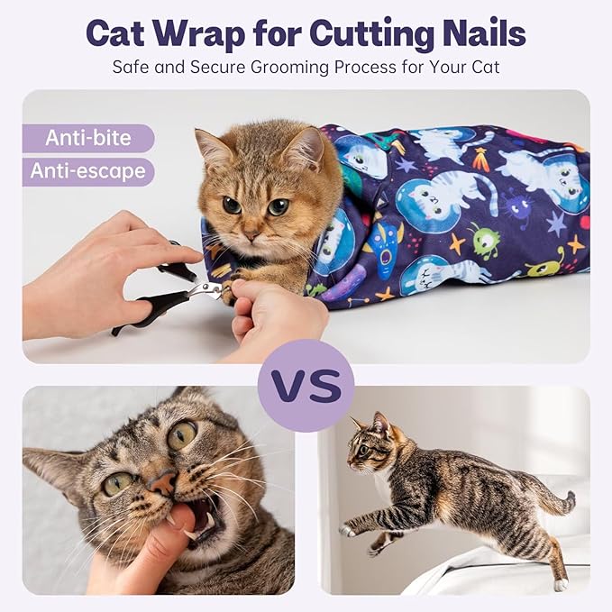 Paw Legend 27.6" Cat Wrap for Grooming Cat Wrap for Cutting Nails Cat Restraint for Nail Clipping Self Adhesive Blanket Restraint Cloth for Cats Within 15lbs