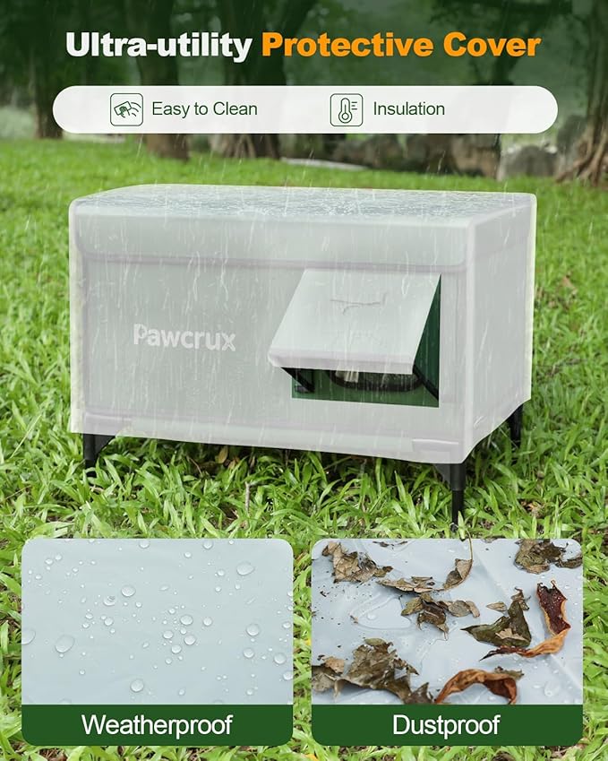 Weatherproof Heated Cat House for Outdoor in Winter, Heated Cat Bed Kitty Shelter with Cat Heating Pad, Insulated & Safe Escape Door, Warm House for Outside Stray Cat (Green, 17.7"x25.5"x17.9")