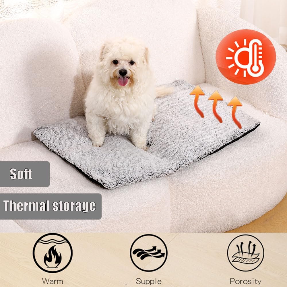 Heated Cat Bed Self Warming Cat Bed Advanced Extra Warm Thermal Pet Pad for Indoor Outdoor Pets with Removable Cover Non-Slip Bottom Washable Non Electric Self Heating Cat Dog Mat Brown 27.5*45.3inch