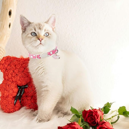 Unique style paws 2 Pack Valentine's Day Kitten Collar Breakaway with Bell&Pendant, Adjustable Safety Red Lip Rainbow Cat Cotton Collar for Girl Boy Cat and Small Pet