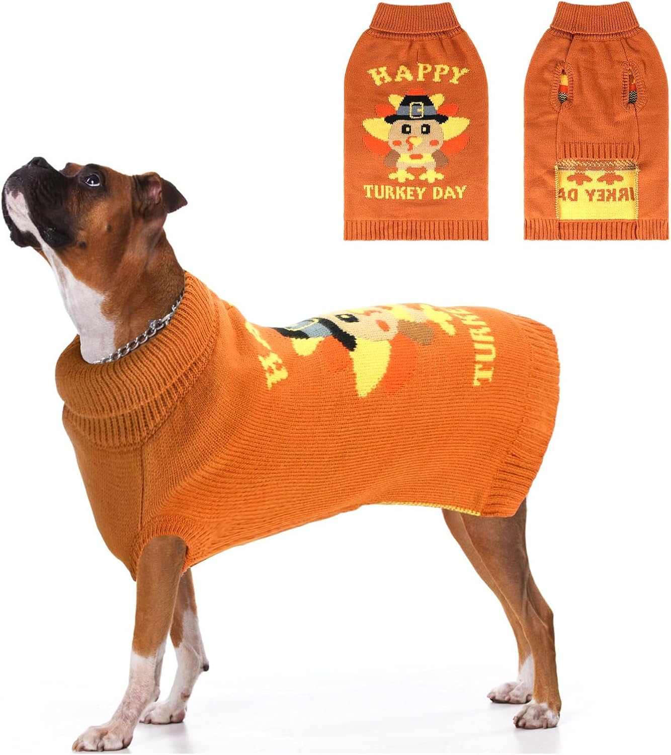 Thanksgiving Dog Turkey Sweaters Pullover Knitwear,Thick Warm Pet Knitted Clothes, Fall Turtleneck Dog Sweaters for Medium Large Dogs Girl Boy Pet Outfits Sweatshirt for Cold Weather 3XL