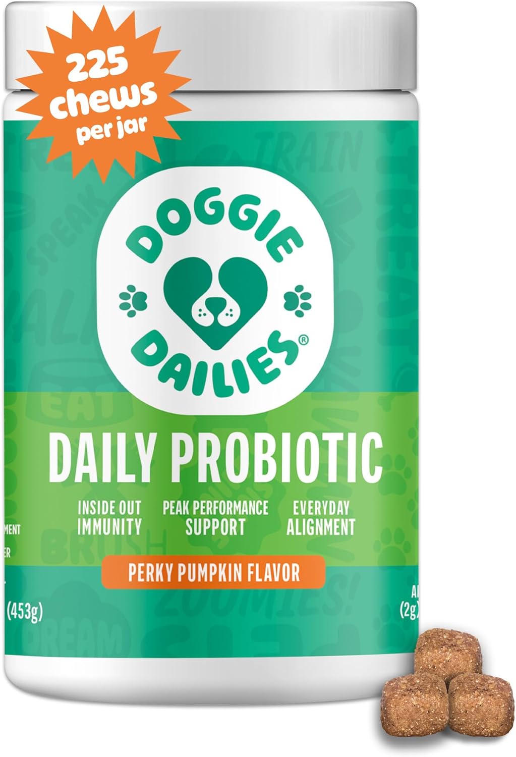 Doggie Dailies Probiotics for Dogs - Advanced Dog Probiotics with Prebiotics - Promotes Digestive Health - Supports Immune System and Overall Health (Pumpkin) 225 Soft Chews