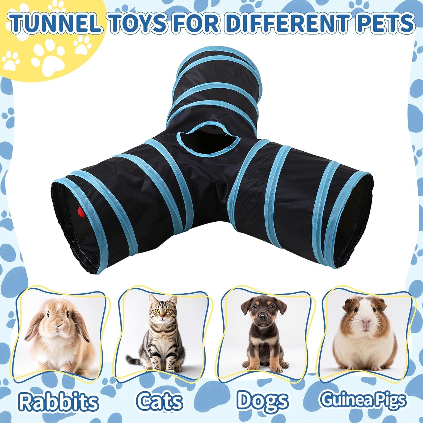 Pet Cat Tunnel, Y-3 Way Tunnels for Indoor Cats, Collapsible Pet Tunnel for Kitten, Puppy, Rabbit, 25cm-Wide Tunnels, Durable & Breathable, with Peek Hole Toy Ball